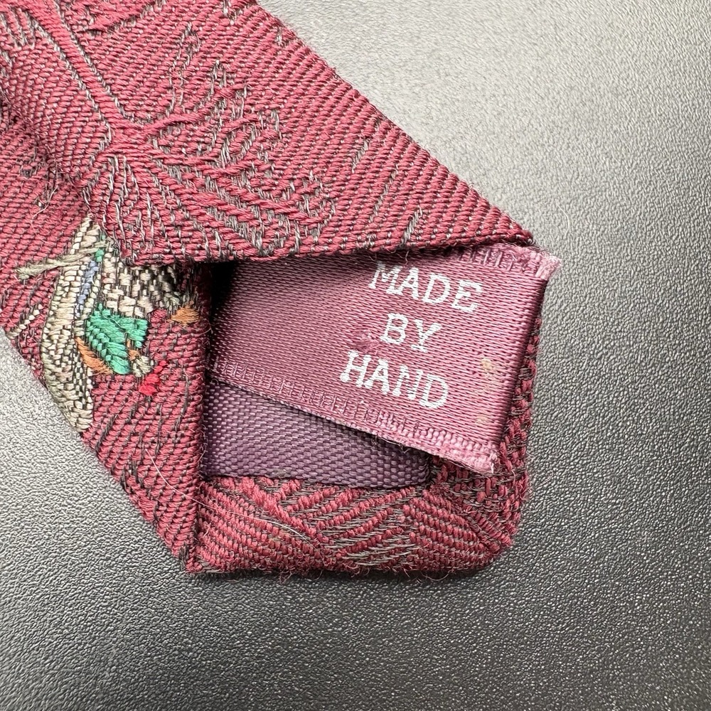 Polo Ralph Lauren Hunting Scene Tie Burgundy Wool Silk Handmade USA 3" 54" - Picture 10 of 11